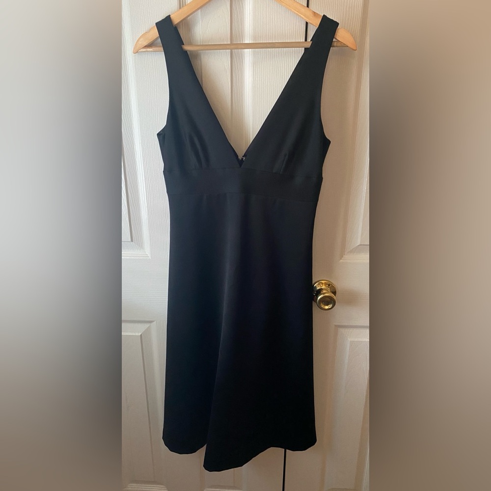 J. CREW Black 100% Virgin Wool Empire Waist Deep V-Neck A-Line Midi Dress 4